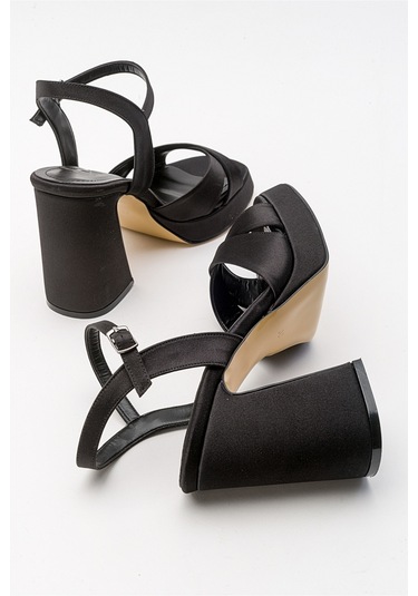 Luvishoes Lello Siyah Saten Kadın Topuklu Ayakkabı Siyah