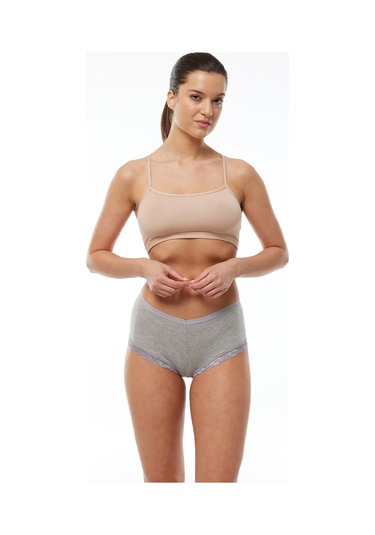 Malabadi Kadın Gri 6 Lı Paket Geniş Kenarlı Dantelli Modal Külot 1908 Gri