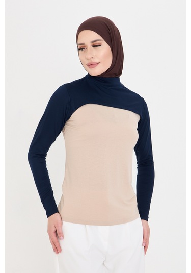Lacivert Tesettür Balıkçı Yaka Boyunluklu Kolluk Viskon Düz 1025 02 Lacivert