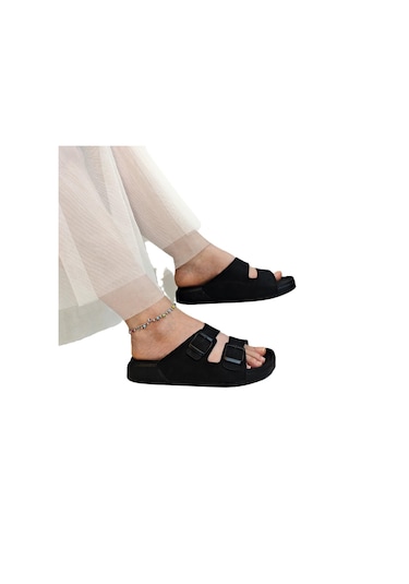 Pierre Cardin 7410 Siyah Çift Tokalı Yumuşak Taban Rahat Terlik Siyah