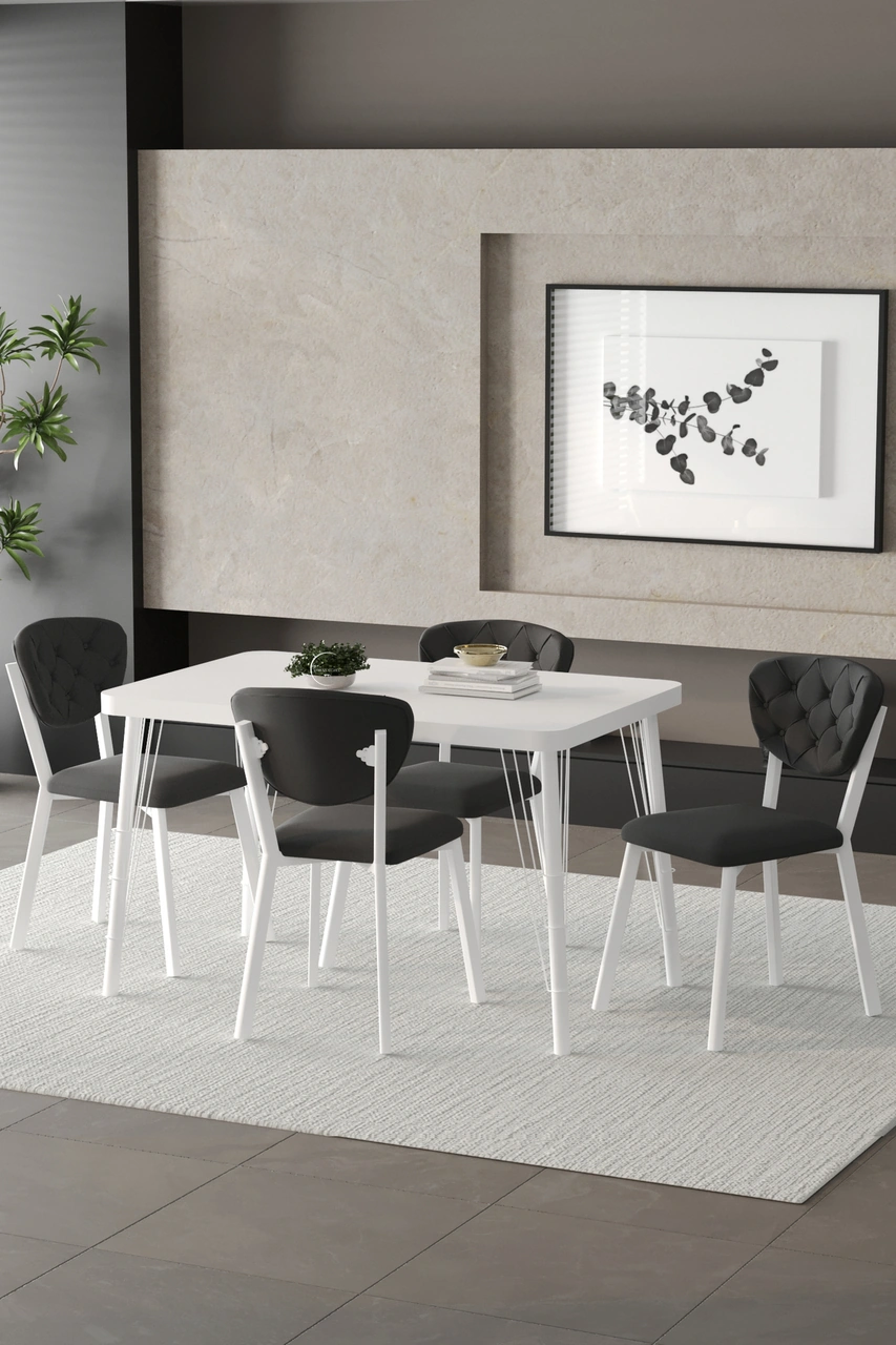 Mutfak Masası Takımı Elma Serisi 4 Sandalyeli Antrasit