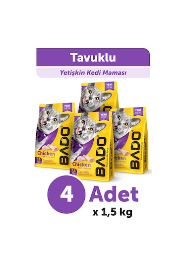 Bado Yetişkin Kedi Maması Tavuk Etli 1,5 Kg 4'lü