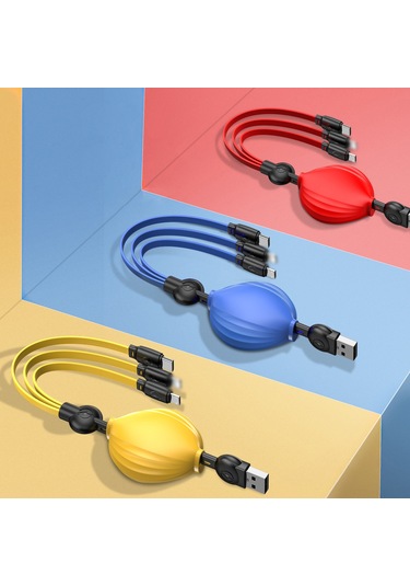 Suofeng Kırmızı 3'lü Şarj Kablosu, 5 Seviye Uzunluk Ayarlı, Hızlı Şarj+akıllı Koruma, İos/android/type-c Uyumlu Sadece Şarj