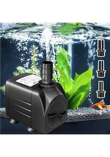 Honeybeeshop 25w 550gph Ultra Sessiz Dalgıç Pompa 2000l H 198cm Yükseklik 3 Nozullu Akvaryum Gölet Siyah