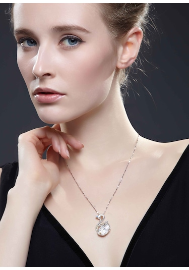 Monemel Seffaf Swarovski Taşlı Kuğu Kolye N0199b Gümüş - Rodyum