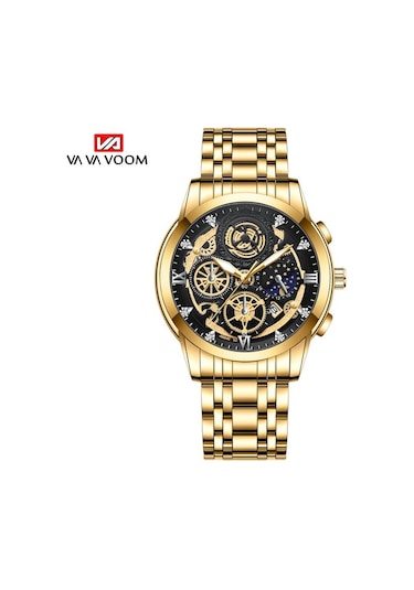 Altın Va Va Voom Spor Saatler Erkekler İçin Altın Üst Marka Lüks Paslanmaz Çelik Kol Saati Adam Saat Moda Chronograph Kol Saati No Packaging