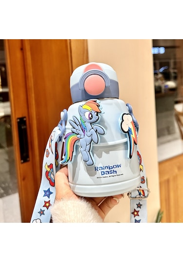 Cbtx My Little Pony Pipetli Paslanmaz Çelik Anaokulu Çocuk Matara Suluk 600 Ml Mavi