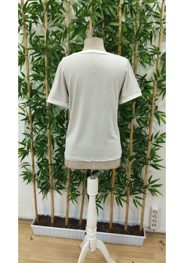 Modasize Kadın Kısa Kollu V Yakalı Viskon Bluz Gri