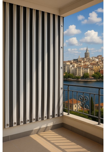 Gencer Home Balkon Perdesi Kuş Gözü Ölçü Seçenekli Gri Beyaz Gri