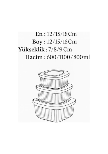 Kare 3 Parça Vakumlu Sızdırmaz Hava Almaz Saklama Kabı Seti Füme 1800/1100/600 Ml Füme
