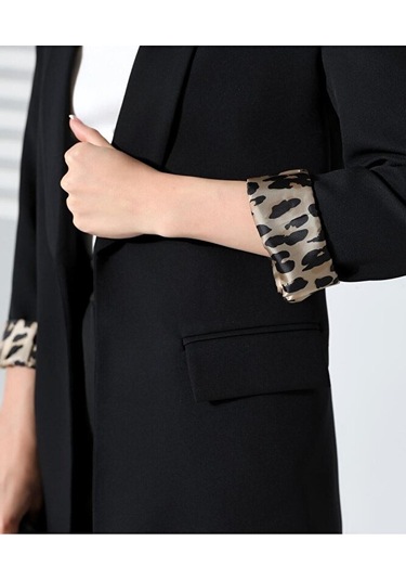 Kadın Normal Kalıp İçi Leopar Desem Hürrem Blazer Ceket Siyah