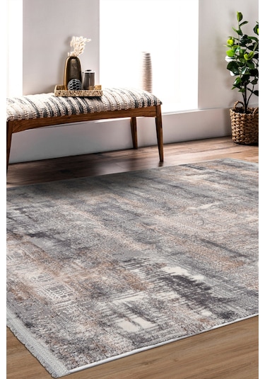 Notteo Modern Halı Yumuşak Dokulu, Dokuma Tabanlı, 7 Mm İnce Form, Dayanıklı Gri - Bej