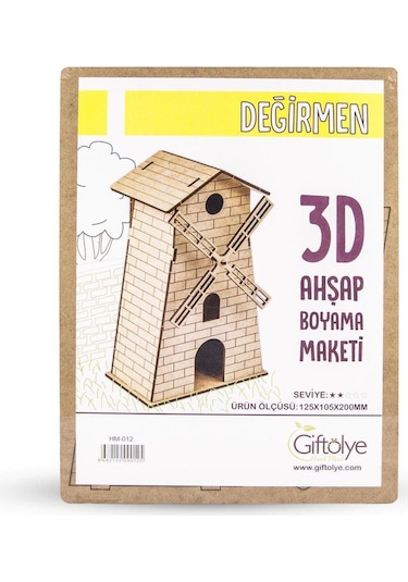 3D Ahşap Yel Değirmeni Maketi Boyanabilir Ahşap Maket