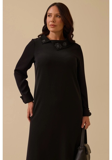 Galaxi Kadın Büyük Beden Dikiş Desenli Tunik 4006 Siyah Siyah