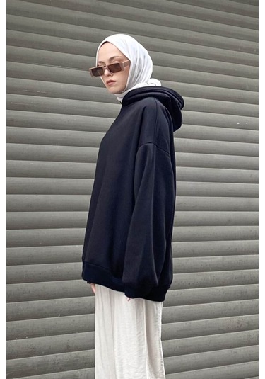 Kapüşonlu Salaş Sweatshirt Siyah