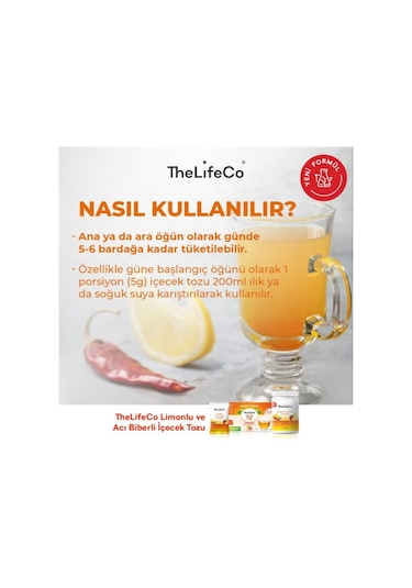 TheLifeCo Lemon Cayenne - Limonlu Acı Biberli İçecek Tozu 150 G