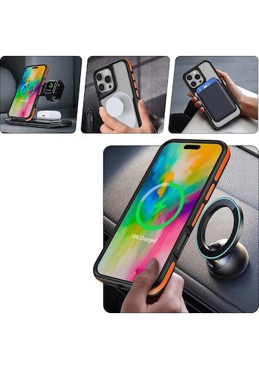 İphone Uyumlu 16 Pro Uyumlu Kılıf Magsafe Wireless Şarj Özellikli Şerit Tasarımlı Kılıf Kapak