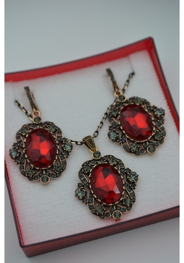 Stoneage Yakut ve Zirkon Taşlı Kolye ve Küpe Set  Takım