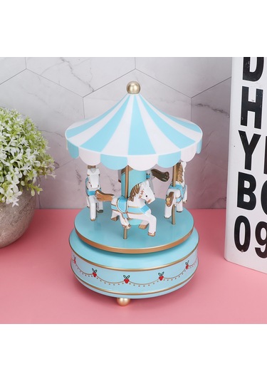 Vkemall Mavi Ayna Mermer + Abs Müzik Kutusu, Çocuklar İçin Döner Atlı Karuselli, Ev Dekorasyonu Ve Doğum Günü Hediyesi
