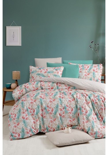 Lastikli Çarşaflı Tek Kişilik Nevresim Takımı Lemon Red Kırmızı-yeşil