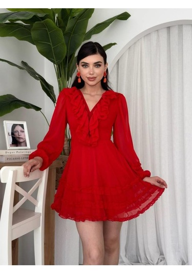 Osıes Fırfırlı Elbise Kırmızı