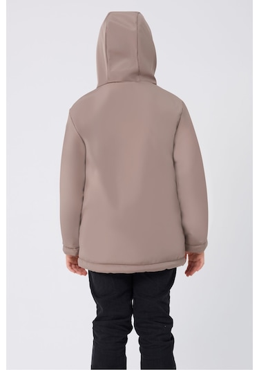 Erkek Çocuk Vizon Içi Kürklü Su Ve Rüzgar Geçirmez Kapüşonlu 3 Cep Kışlık Mont & Kaban & Parka Vizon