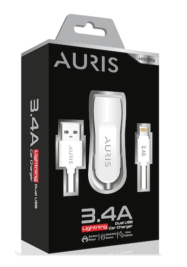 Auris Cr02 İphone Kablolu Araç Şarj Cihazı Set Oto Çakmaklık 3.4a