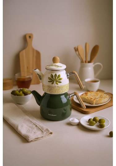 Bambum Unique - Bambu Kulplu Emaye Çaydanlık Takımı Herb