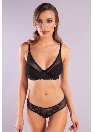 Golshan Gaspara Mini Slip, Kadın Güpürlü Tüllü Siyah Normal Kesim Külot Çok Renkli