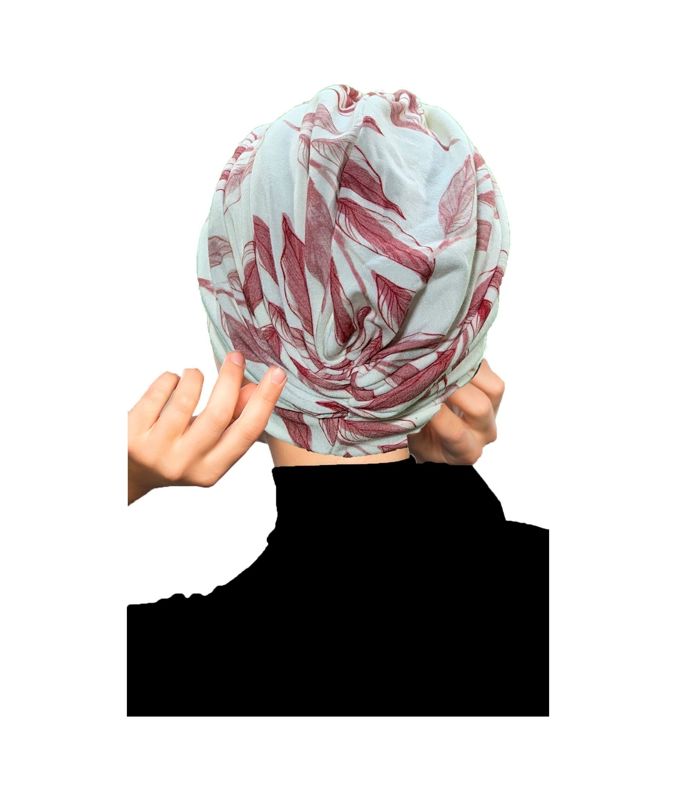 Desenli Çapraz Penye Krem-bordo Desenli Hazır Türban Tesettür Havuz Bonesi Krem-bordo