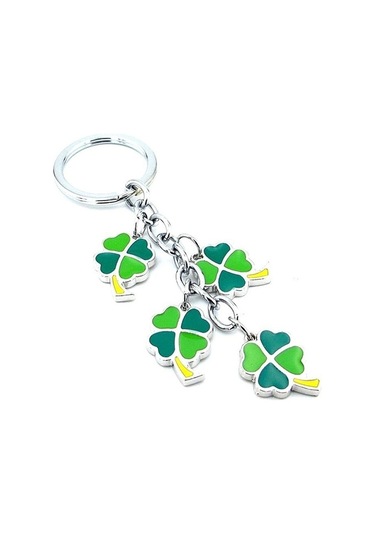 Yonca Yapraklı Şans Sallantılı Metal Anahtarlık Yeşil-sarı 2 Adet