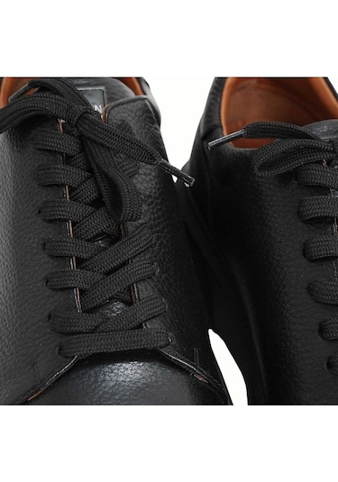 Lufian Tommy Erkek Deri Sneaker Ayakkabı Siyah Cilt Beyaz