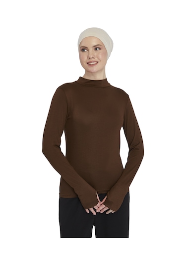 Kadın Organik Parmak Geçmeli Balıkçı Yakalı Body Çikolata