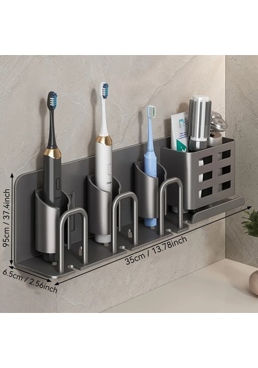 Fastbuy Challenger Duvara Elektrikli Diş Fırçası Tutucu Koyu Gri 2 Kart Yuvası Bardaksız Tasarım Koyu Gri Koyu Gri