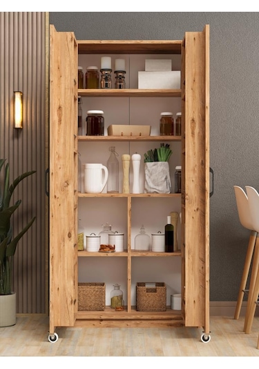 Kuzeylife Novensa Çok Amaçlı Erzak-kiler Dolabı İki Kapaklı Çam Çam