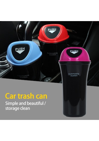 Cbtx Mini Araç Çöp Kovası İtmeli Kapak Tasarımı Araç Kapısı Bardak Tutucu Koltuk Arkası Plastik Çöp Kovası - Safir