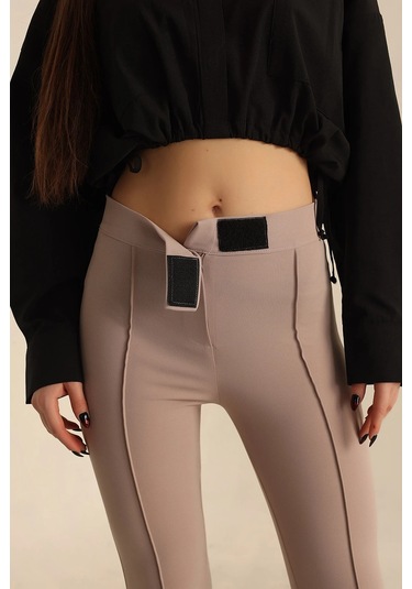 Vioshine Kadın Beli Lastikli Scuba Cırtlı Tayt-taş Taş