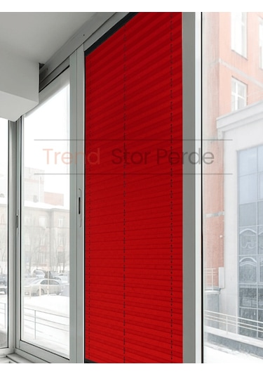 Kırmızı Plise Katlanır Cam Balkon Perdesi - Ofis Perdesi - Salon Perdesi - 073 Kırmızı