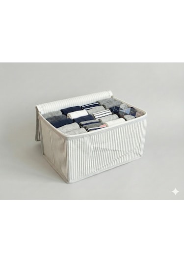 4'lü Gri Çizgili Çorap Hurcu Çok Amaçlı Dolap Içi Ve Çekmece Içi Düzenleyici 29x24x17 Cm Gri - Beyaz