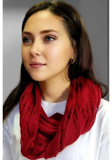 Tezzgelsin Kadın Çift Dolama Triko Örgü Boyunluk Bordo