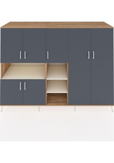 Kronos Dolap 13 Raflı 7 Kapaklı 220x59x163 Çam-antrasit/aytaşı Çam-antrasit/aytaşı