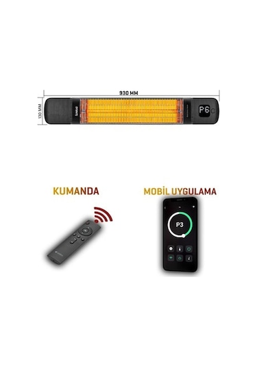 Luxeva Smarty-wl-jetblack Duvar Tipi Akıllı Karbon Infrared Isıtıcı Ip55 Su Geçirmezlik 2500w Dış Mekan Isıtıcı
