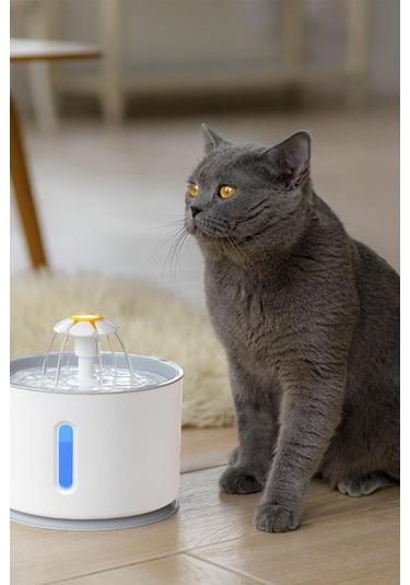 TechnoSmart Kedi Köpek Su Çeşmesi Su Pınarı Kabı Led Işık Göstergesi