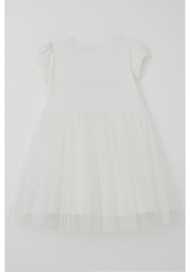 Breeze Kız Çocuk Elbise Çiçek Baskılı Tüllü Fiyonk Detaylı 1.5-5 Yaş, Ekru Ekru