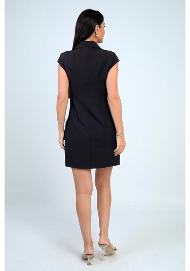 Kadın Kruvaze Yaka Toka Detaylı Eteği Pileli Likralı Krep Elbise-41673 Kahve