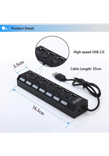 Samdoo Beyaz 7 Portlu Usb 2.0 Hub - Bağımsız Anahtar Ve Gösterge Işığı, 480mbps Hızlı Veri Transferi, Çok Cihaz Desteği