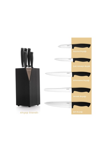 Schafer Solide Ahşap Bıçak Seti 6 Prç - Siyah10 Siyah