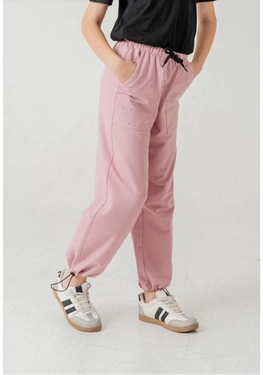 Cebi Taşlı Paça Brit Lastikli Stoperli Kız Çocuk Eşofman Altı 6168p Anrasit