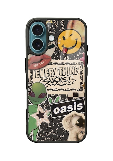 Apple Uyumlu iPhone 16 Retro Sticker Tasarımlı Glossy Telefon Kılıfı Çok Renkli