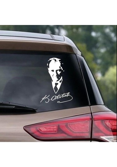 Mustafa Kemal Atatürk Imzalı Sticker Atatürk Sticker Oto Sticker Beyaz 30cm X 23cm